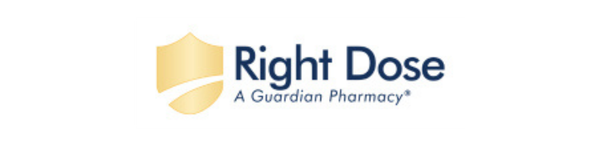 Right Dose logo with gold shield icon and blue text, “A Guardian Pharmacy” tagline