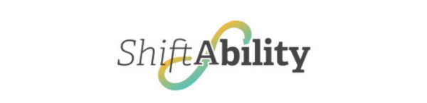 ShiftAbility logo in gray and teal with a yellow arc over the wordmark.