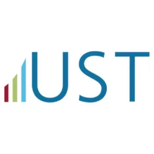 JUST logo in blue with multicolored vertical bars on the left