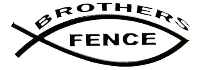 Logo for Brothers Fence, black text on a white background, featuring an Ichthys symbol.