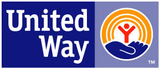 United Way logo: white text on blue background, symbol of a person inside a circle.
