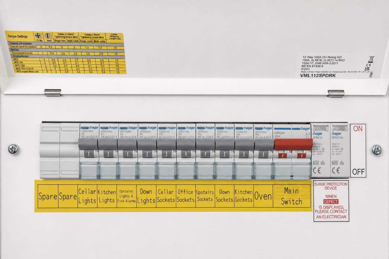 Hager consumer unit installed and labelled by DS Electrical