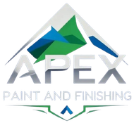 APEX Paint and Finishing logo with green, blue, and gray geometric roof design