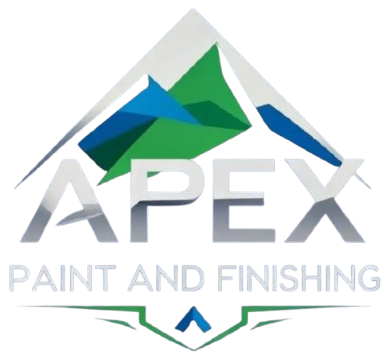 APEX Paint and Finishing logo with green, blue, and gray geometric roof design