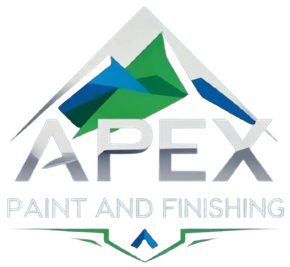 APEX Paint and Finishing logo with green, blue, and gray geometric roof design