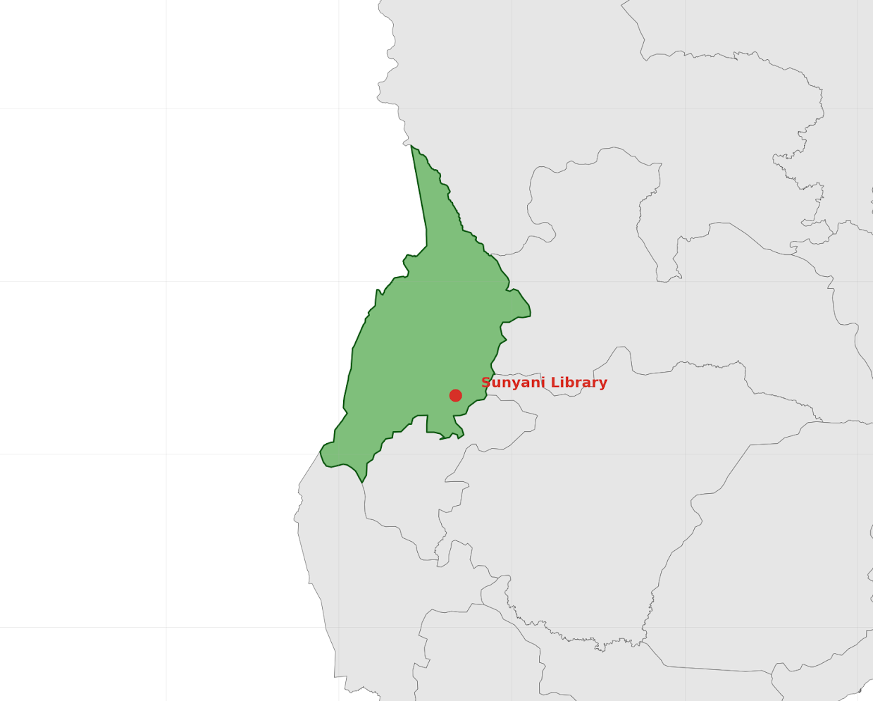 Map highlighting a green region with a red dot labeled