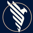 Cream-colored stylized griffin within a tan circle on a navy background.