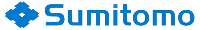 Blue Sumitomo logo with a geometric emblem and wordmark
