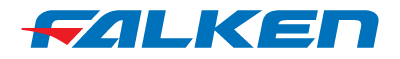 FALKEN logo in blue and red with a red swoosh above the text