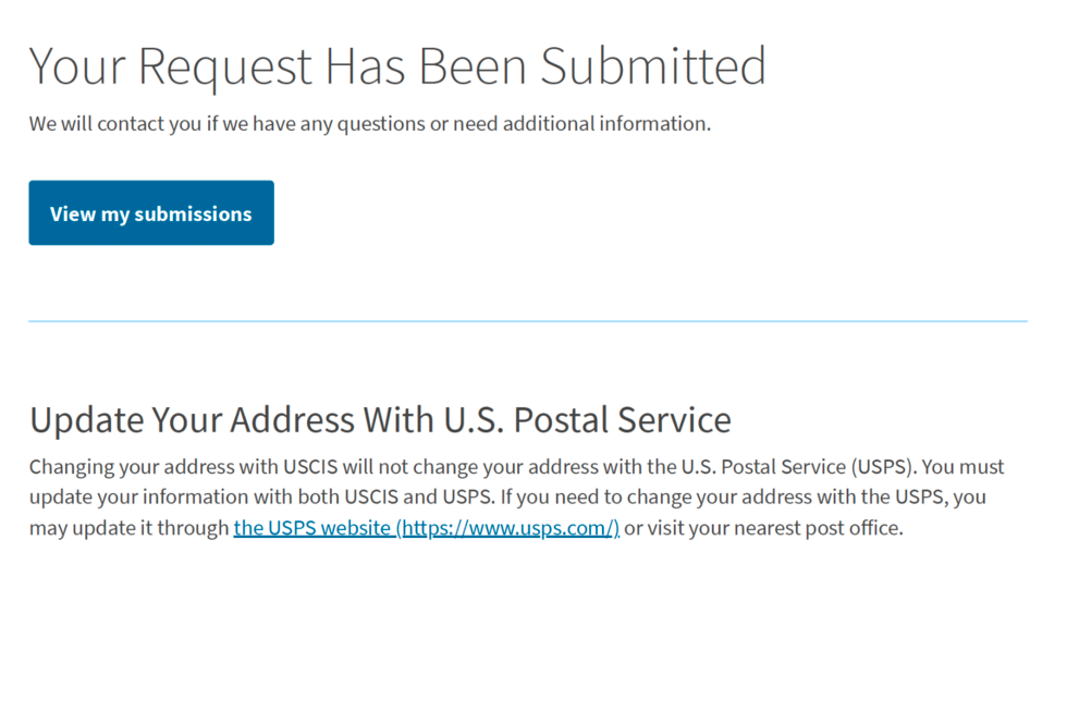 Confirmation message after submitting a request, with a