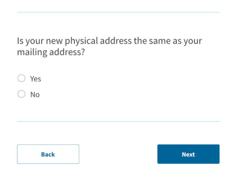 A question about whether physical and mailing addresses match, with