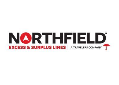 NORTHFIELD Excess & Surplus Lines logo with black and red text and a red umbrella icon