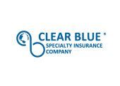 Clear Blue Specialty Insurance Company logo in blue text with circular icon on white background