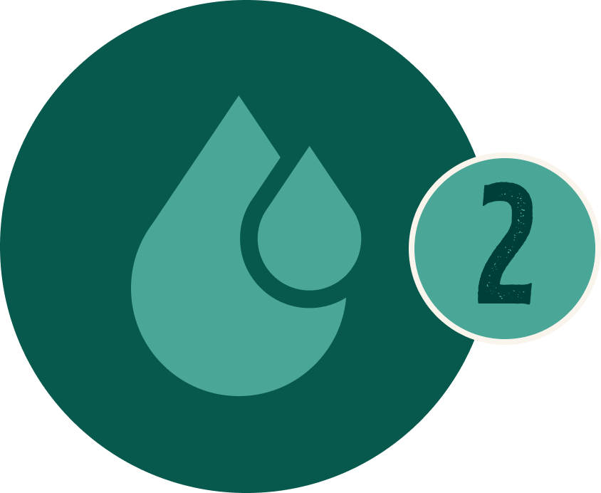 Green droplet icon with a small teal badge showing the number 2