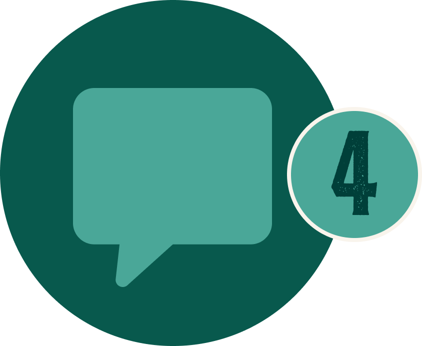 Teal chat bubble icon with a notification badge showing 4
