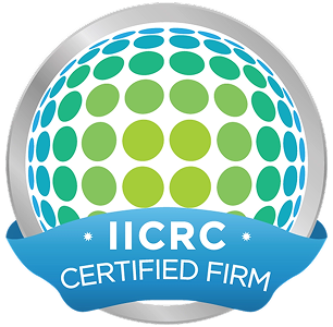 IICRC Certified Firm logo with blue ribbon and green-blue dotted globe
