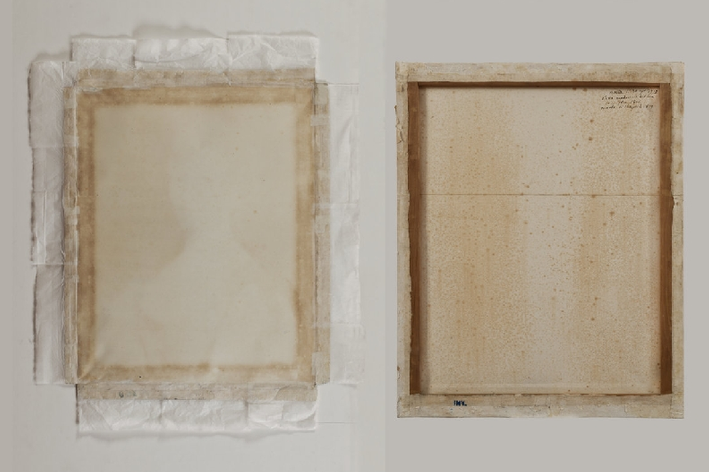 Galleria Sabauda di Torino- Giordano Clerc S.. “Autoritratto”- Pastello su carta- Durante il restauro - smontaggio dal telaio e ancoraggio di finti margini in carta giapponese- Recto 