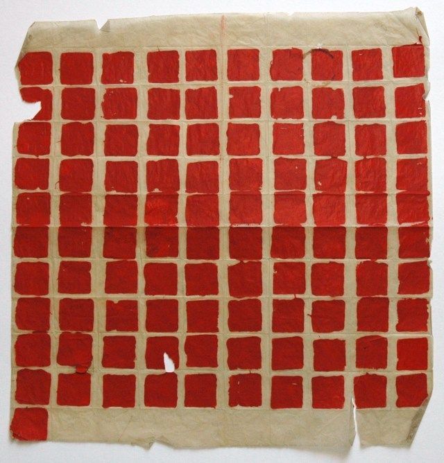 Collezione dell’artista Castagno L. Carta piegata 1965 Smalto su carta velina Prima del restauro recto