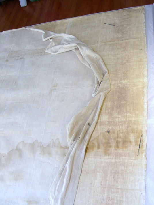 Proprietà privata Mappa geografica - grande formato verso particolare sfoderatura dalla tela di supporto durante il restauro