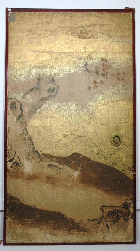 Proprietà privata Anta scorrevole giapponese Pigmenti e foglia d'oro su carta Prima del restauro Soseishi Torino