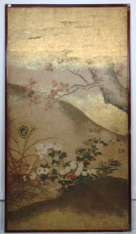 Proprietà privata Anta scorrevole giapponese Pigmenti e foglia d'oro su carta dopo il restauro Soseishi Torino