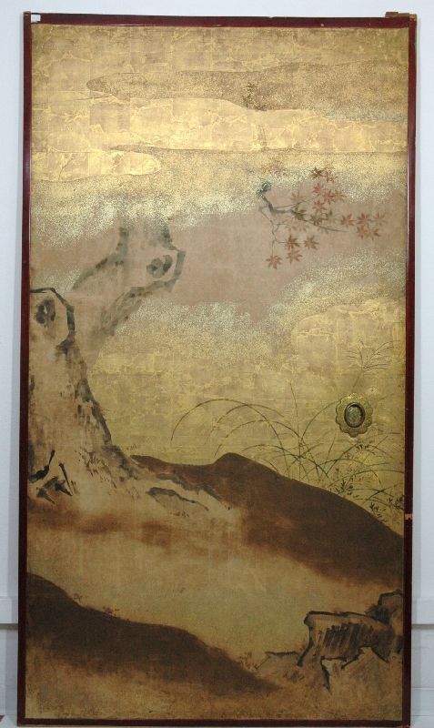 Proprietà privata Anta scorrevole giapponese Pigmenti e foglia d'oro su carta dopo il restauro Soseishi Torino