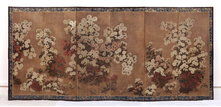 Museo d’Arte Orientale di Torino Coppia di paravento giapponesi raffiguranti Crisantemi Prima del restauro