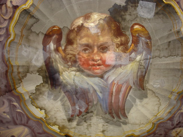 Pontificio Istituto Teutonico di S. Maria dell’Anima, Roma Piano primo Soffitto in carta dipinta intelata Prima del restauro Dettaglio