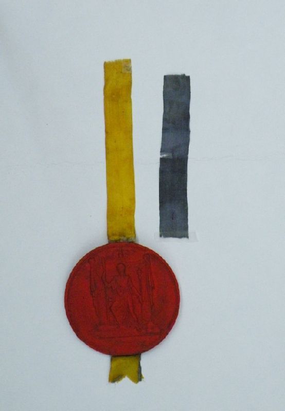 Collezione privata Atto di onorificenza (1813) inchiostro e gouache su pergamena Dopo il restauro Dettaglio del sigillo