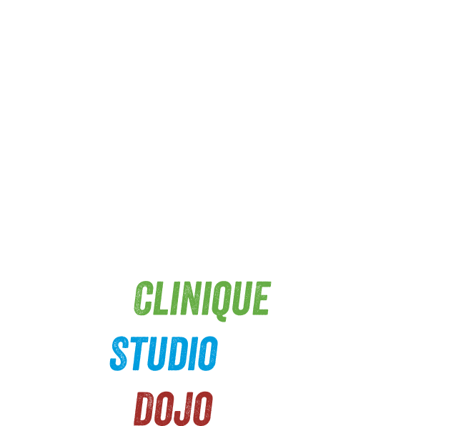 A green , blue , and red logo for clinique studio dojo
