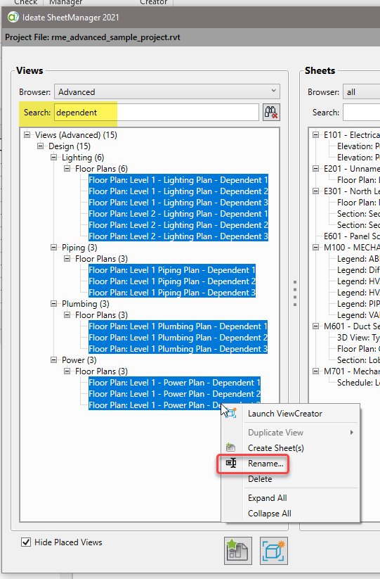 Batch-rename Revit view or sheet names/numbers  with Ideate SheetManager