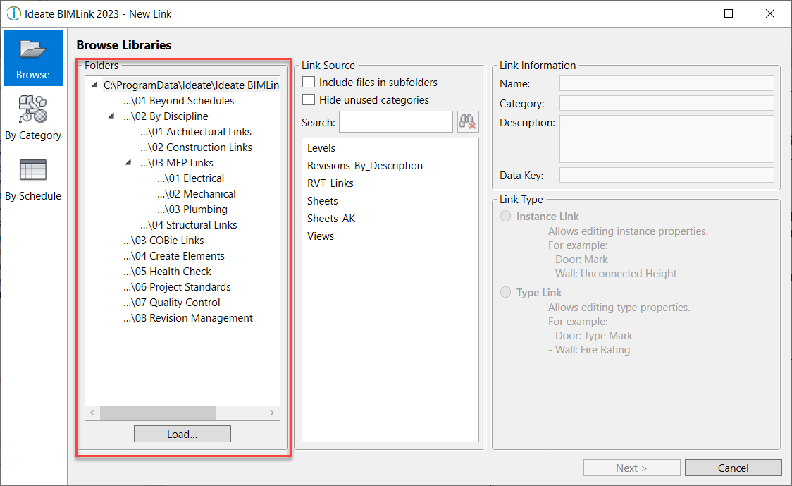 Ideate BIMLink for Revit - Browse Libraries | Revit Plugin 
