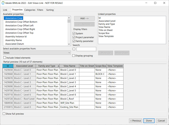 This dialog shows some existing views within the Revit model. You can optionally filter out any existing views, so you only show the proper column headers. This dialog shows some existing views within the Revit model. You can optionally filter out any existing views, so you only show the proper column headers.