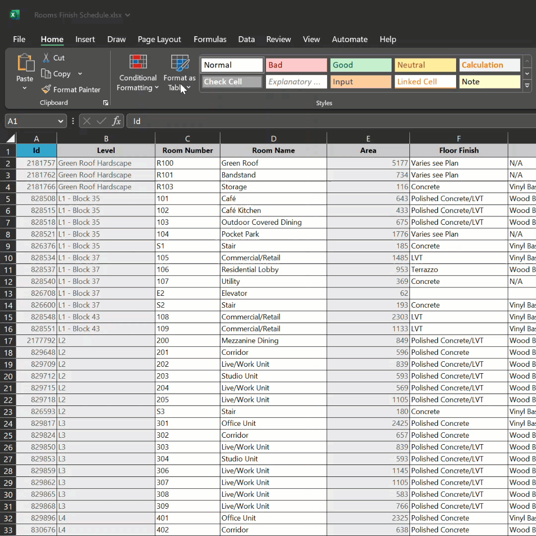 Instructions on how to use Ideate BIMLink for Room Finish Schedules