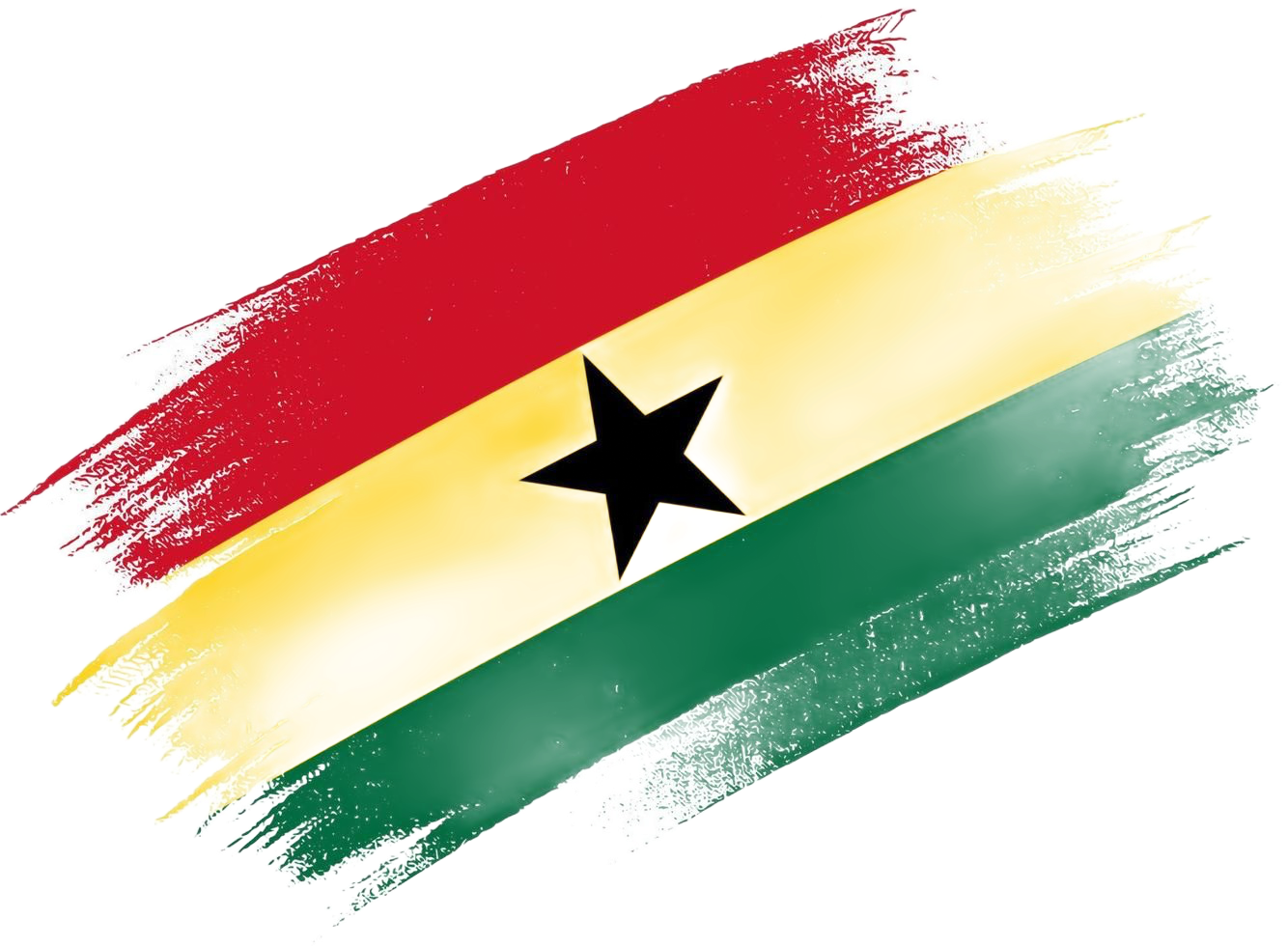 Ghana flag, red, yellow, green stripes, black star.