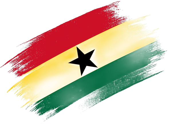 Ghana flag, red, yellow, green stripes, black star.