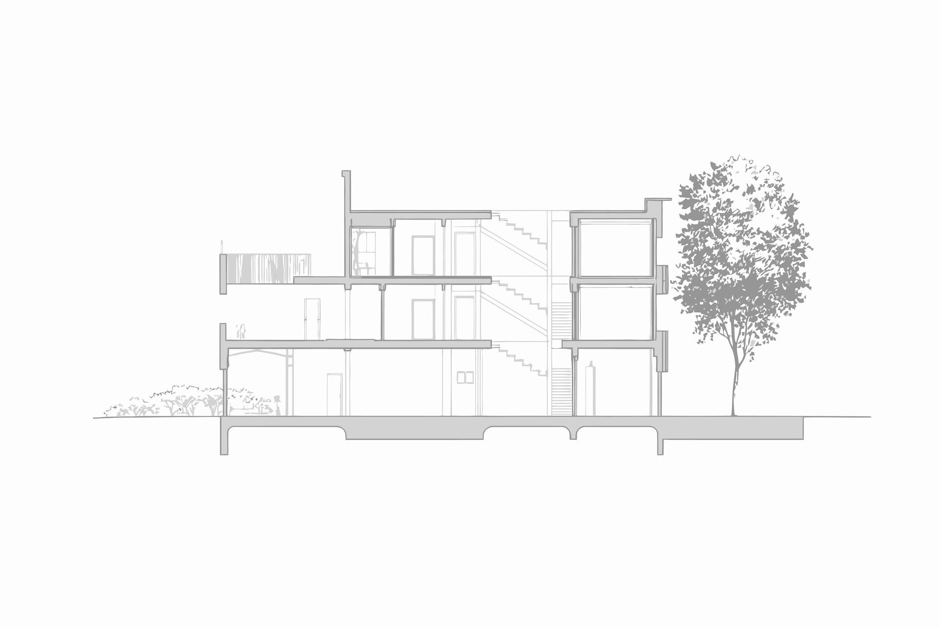 Residential structural engineering blueprint showing cross-section of multi-story house.
