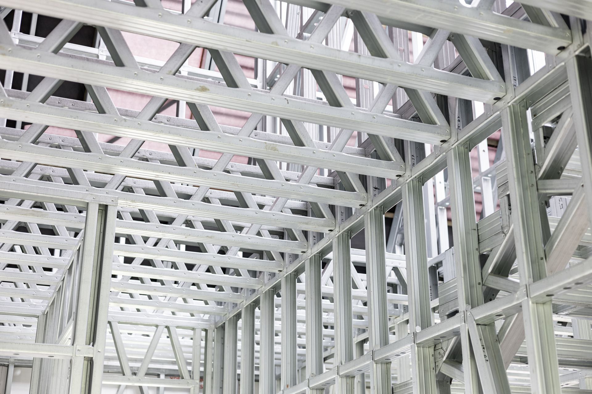 Medium shot of interior steel stud framing.