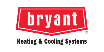 The bryant heating and cooling systems logo is red and white.