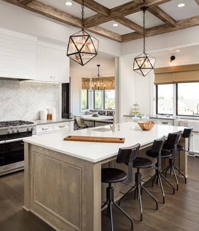 Kitchen Interior with Island, Sink and Cabinets Kitchen Interior with Island, Sink and Cabinets
