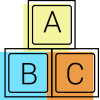 A stack of baby blocks with the letters a , b , and c on them.