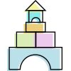 A cartoon drawing of a castle made of wooden blocks.