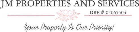 A logo for jm properties and services with a maple leaf