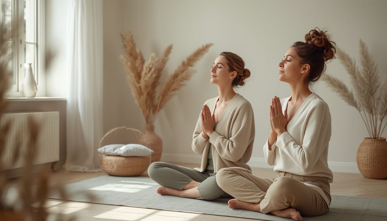 A breathwork practitioner guiding a woman through a gentle breathing exercise