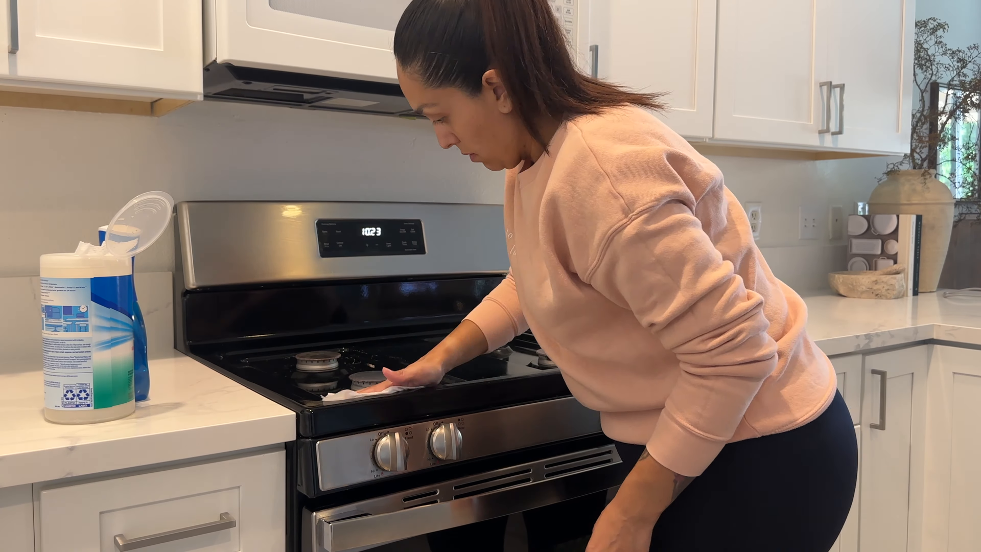 Cleaning professional working in a beautiful Long Island City apartment
