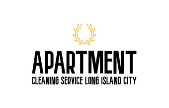 Apartment cleaning service logo for Long Island City with gold laurel icon and black text