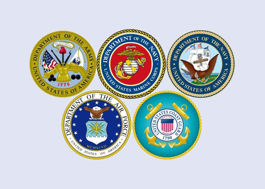 A group of united states military seals on a white background
