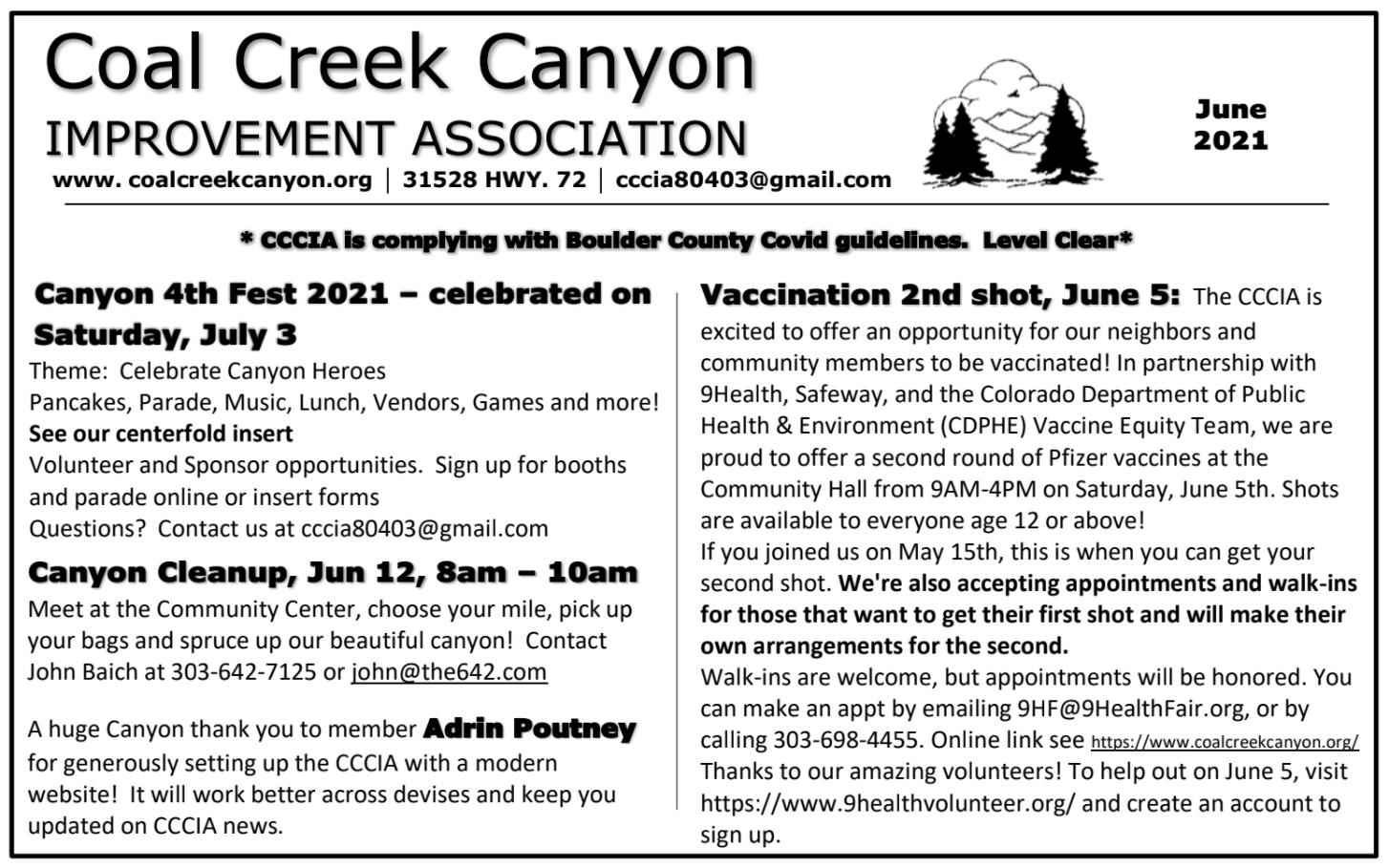 CCCIA Coal Creek Canyon Improvement Association