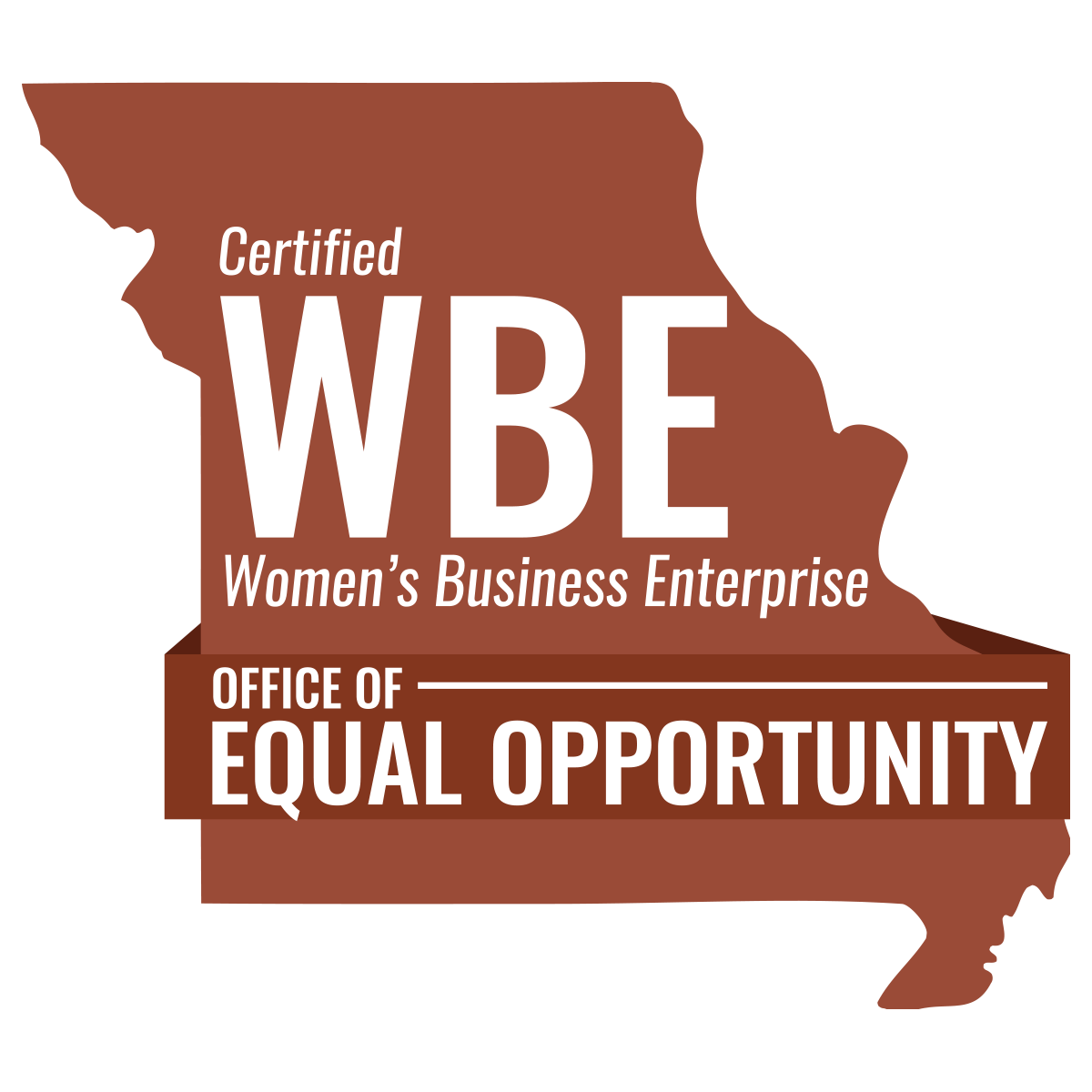 Certified WBE logo, Missouri outline with text:
