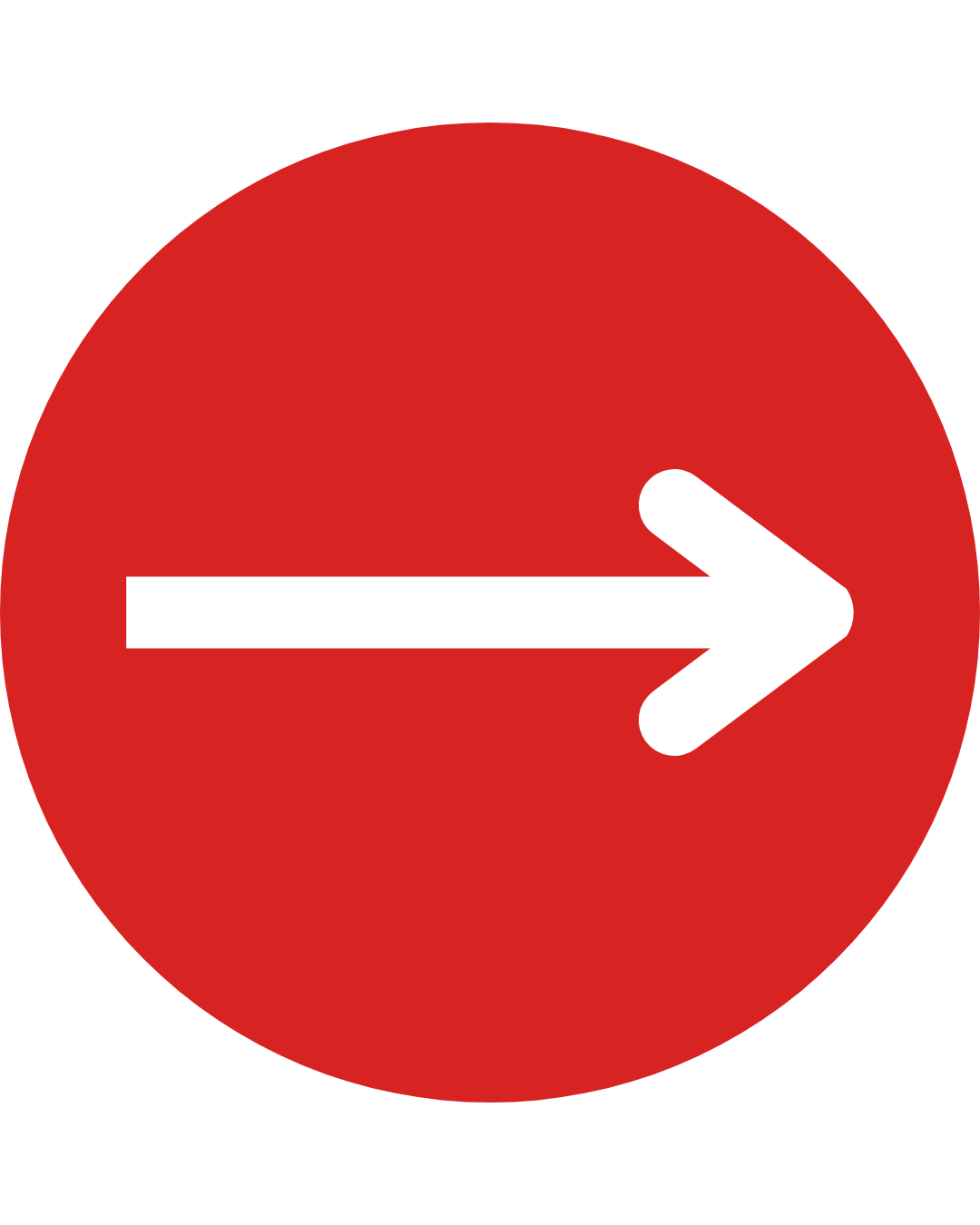 A red circle with a white arrow pointing to the right.